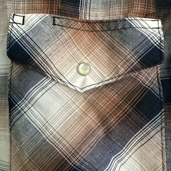 Wrangler Western Shirt Small Mens Brown/Black/White Pearl Snap S/S Plaid Cowboy - Picture 3 of 4